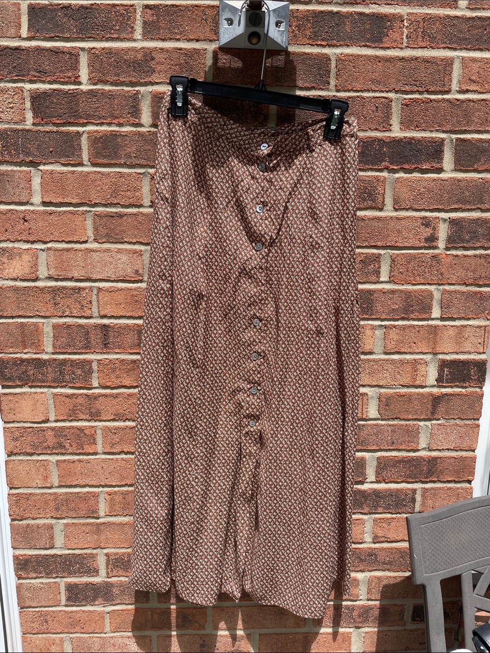 Vintage Brown Patterned Button-Front Midi Skirt